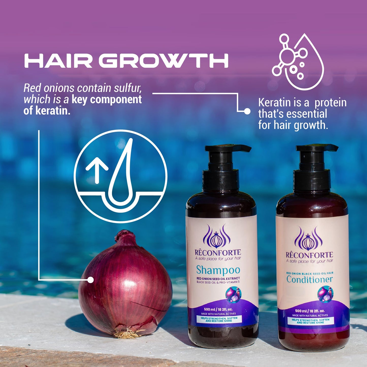 Rêconforte Onion Shampoo and Conditioner Set, 500ml / 16.9 fl oz Volumizing Formula for Fuller, Thicker-Looking Hair, Keratin Growth Formula, Paraben Beauty & Personal Care Rêconforte