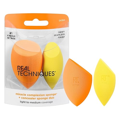 Real Techniques Miracle Complexion Sponge + Concealer Sponge Duo, Makeup Blending Sponges For Foundation & Concealer, Offers Light To Medium Coverage Beauty & Personal Care Real Techniques