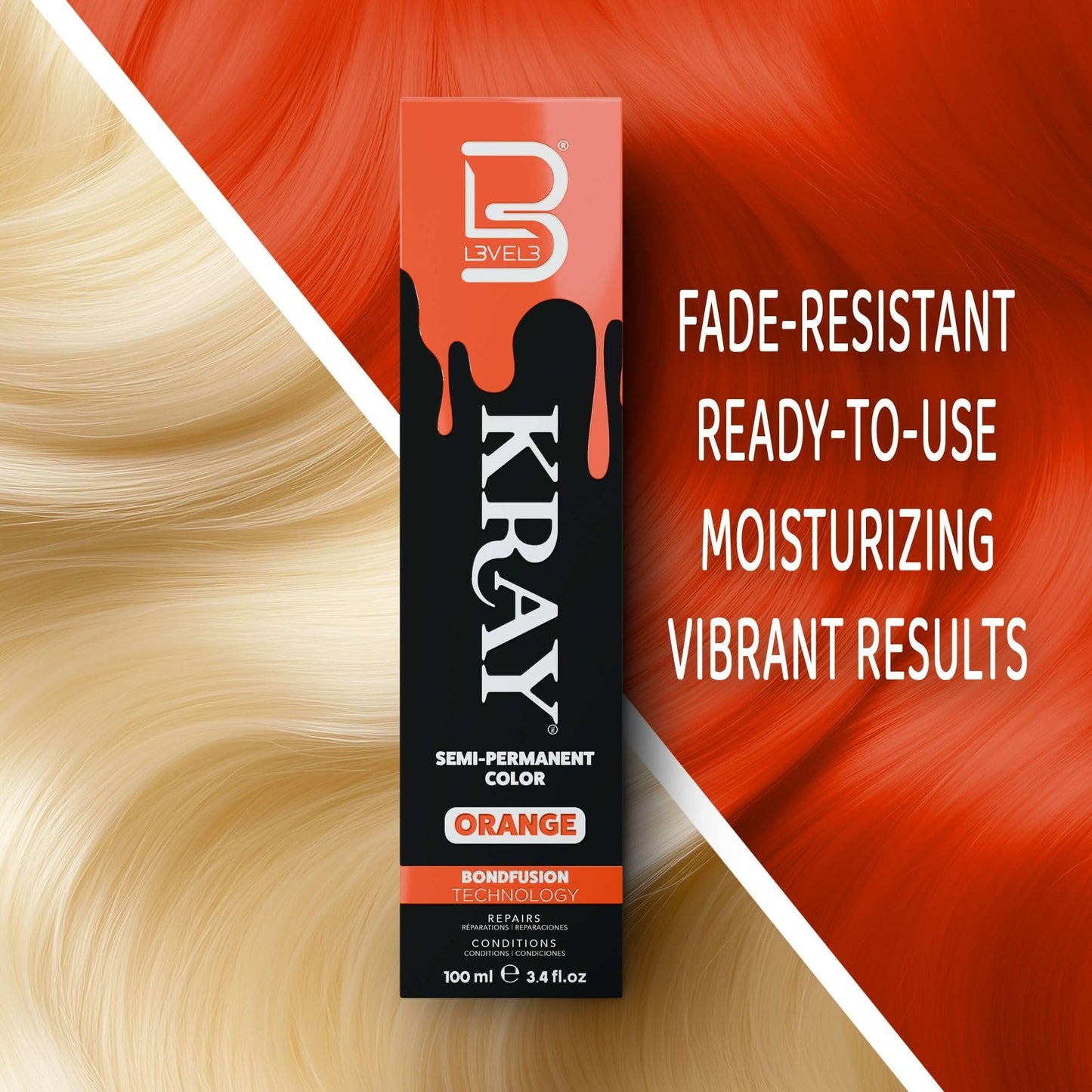 L3 - Level 3 Kray Semi Permanent Hair Color - Semi Permanent Hair Dye with Aloe Vera - Orange Beauty & Personal Care L3