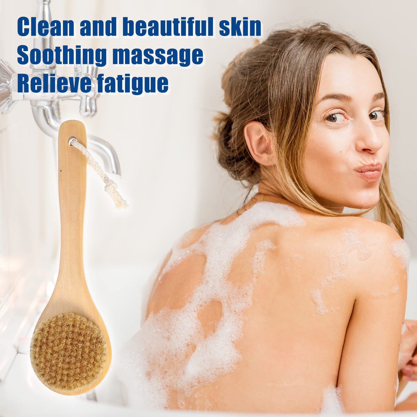 VOCOSTE 1 Pcs Bath Brush, Back Scrubber Wood for Shower with Handle, Brown, 9.8 Inches Beauty and Personal Care VOCOSTE
