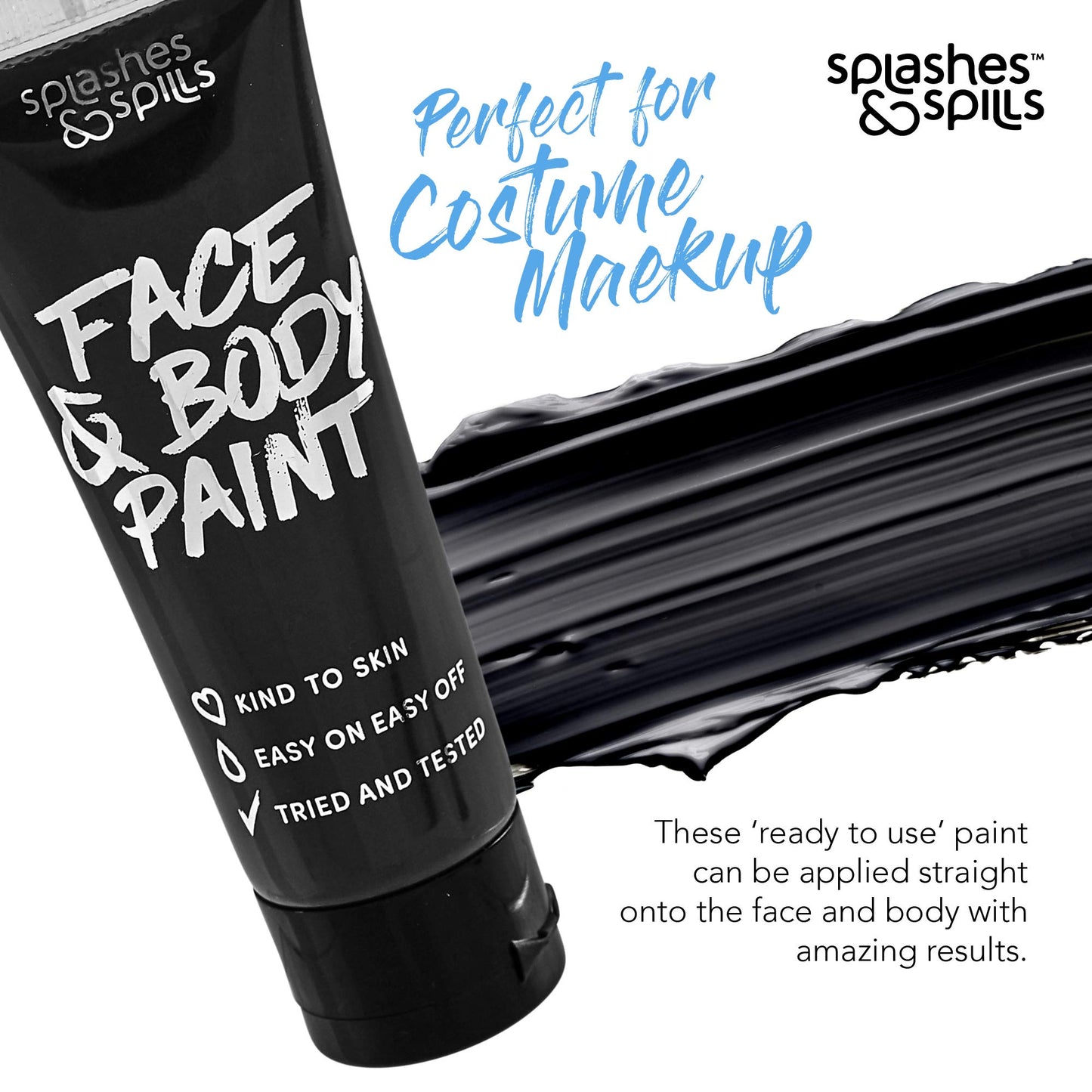 Face and Body Paint Cream, 30ml - Pretend Costume and Dress Up Makeup by Splashes & Spills (Black) Beauty & Personal Care splashes & spills