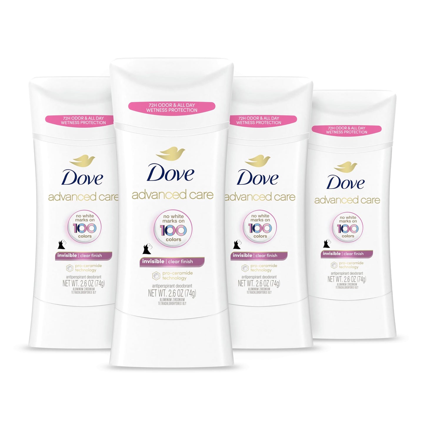 Dove Advanced Care Antiperspirant Deodorant Stick Clear Finish 4 Count deodorant that doesn’t stain clothes 72-hour odor control and all-day sweat Beauty and Personal Care Dove