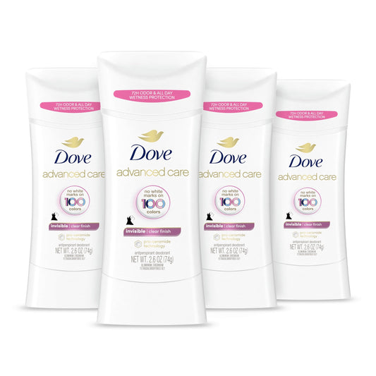 Dove Advanced Care Antiperspirant Deodorant Stick Clear Finish 4 Count deodorant that doesn’t stain clothes 72-hour odor control and all-day sweat Beauty and Personal Care Dove