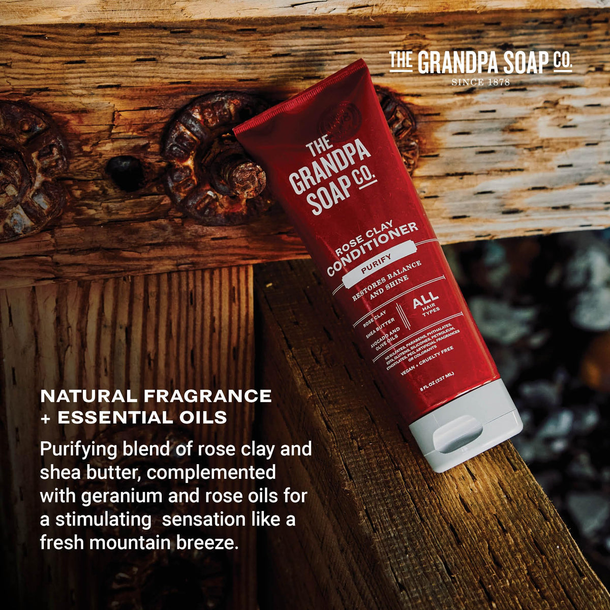 The Grandpa Soap Company Purifying Rose Clay Conditioner - Lift Impurities While Nourishing Hair, With Rose Clay, Shea Butter & Avocado Oil, Vegan,