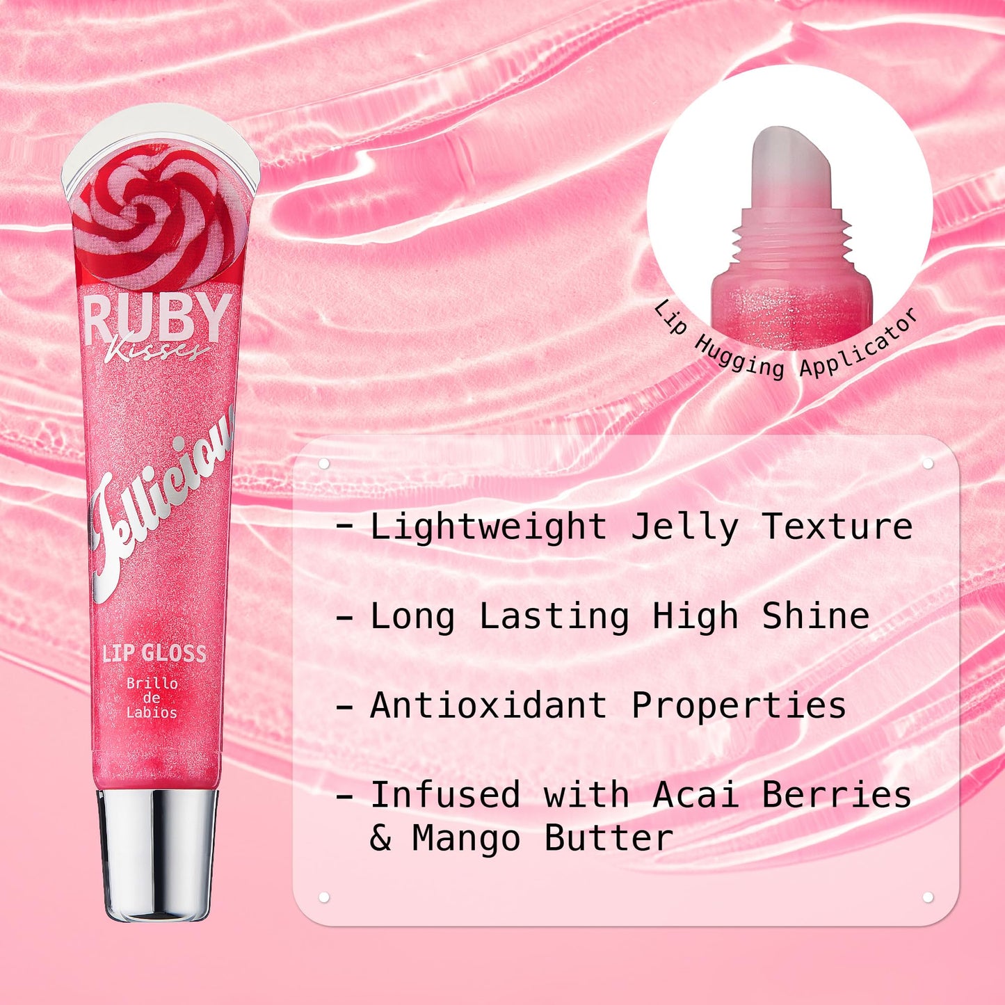 Ruby Kisses Jellylicious Lip Gloss, High-Shine Non-Sticky Hydrating Plump Beauty & Personal Care Ruby Kisses