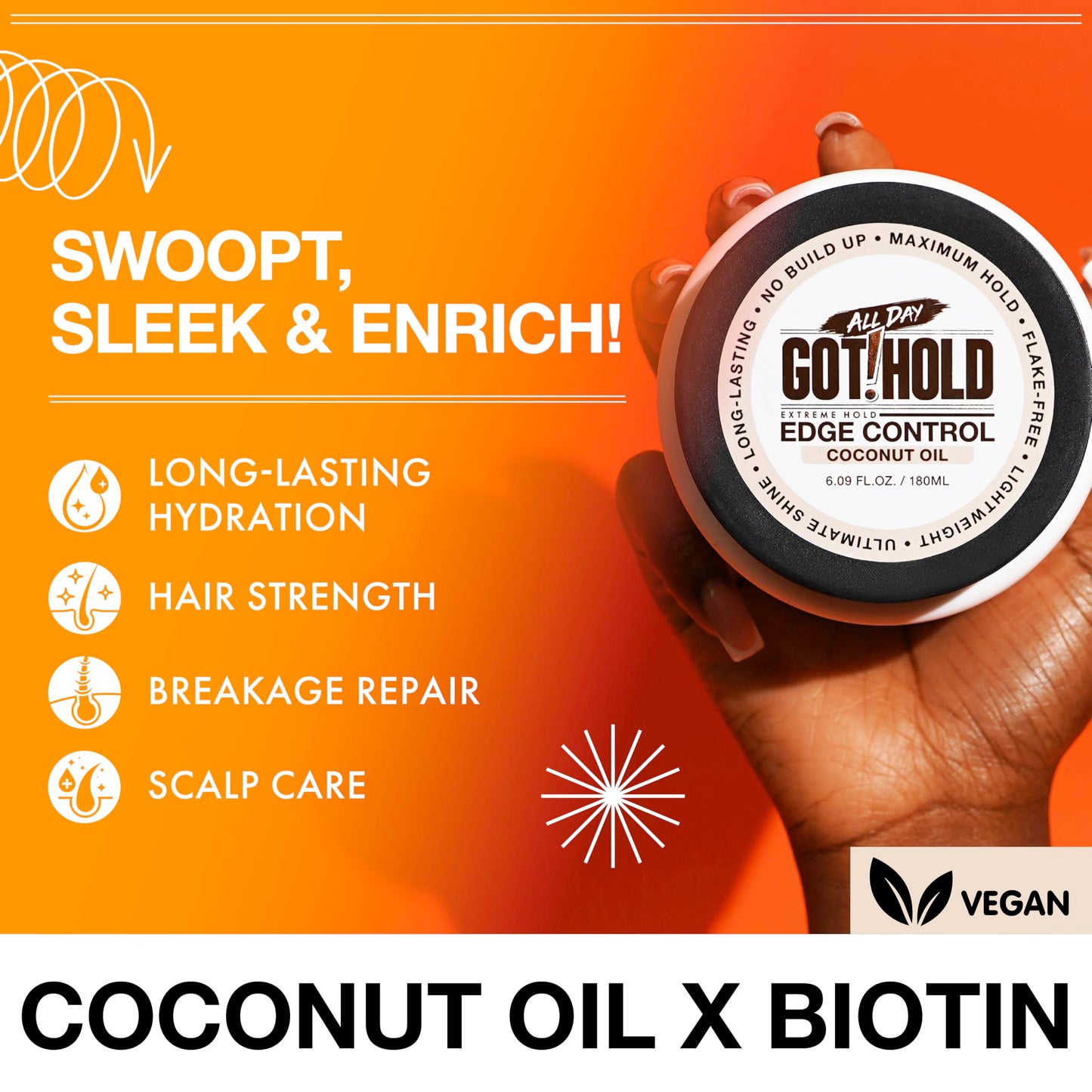 ALL DAY GOT HOLD Extreme hold Coconut oil Edge Control 3.37 fl.oz/100ml Beauty & Personal Care ALL DAY GOT HOLD