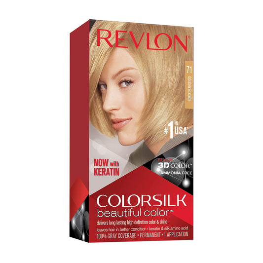 REVLON Colorsilk Beautiful Color Permanent Hair Color with 3D Gel Technology & Keratin, 100% Gray Coverage Hair Dye, 71 Golden Blonde Beauty & Personal Care REVLON