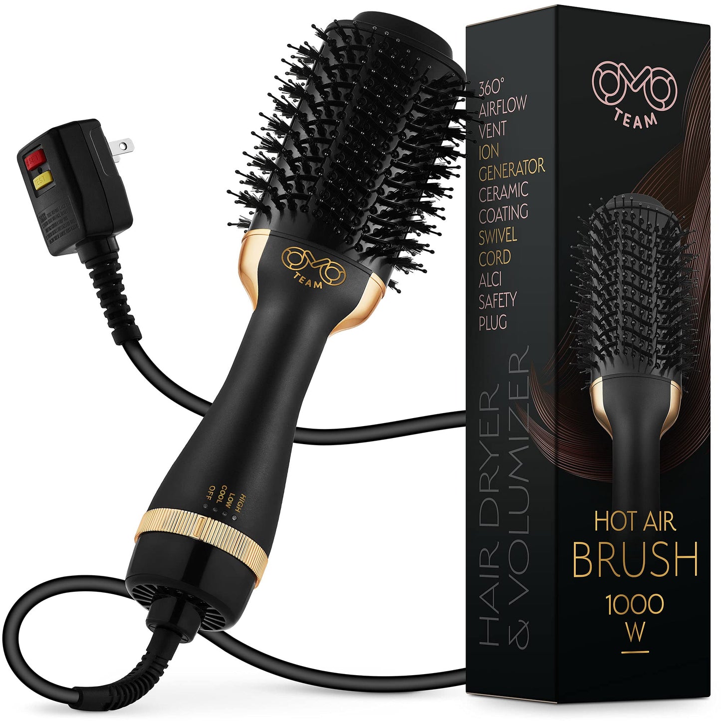 Professional Blowout Hair Dryer Brush, Black Gold Dryer and Volumizer, Hot Air Brush for Women, 75MM Oval Shape (Black Gold) Beauty & Personal Care OMOteam