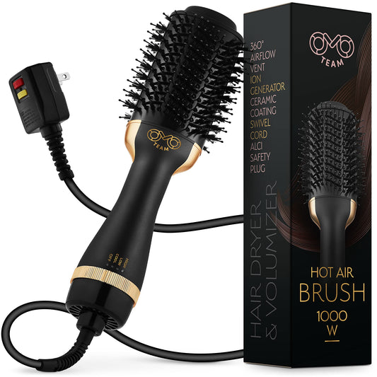 Professional Blowout Hair Dryer Brush, Black Gold Dryer and Volumizer, Hot Air Brush for Women, 75MM Oval Shape (Black Gold) Beauty & Personal Care OMOteam