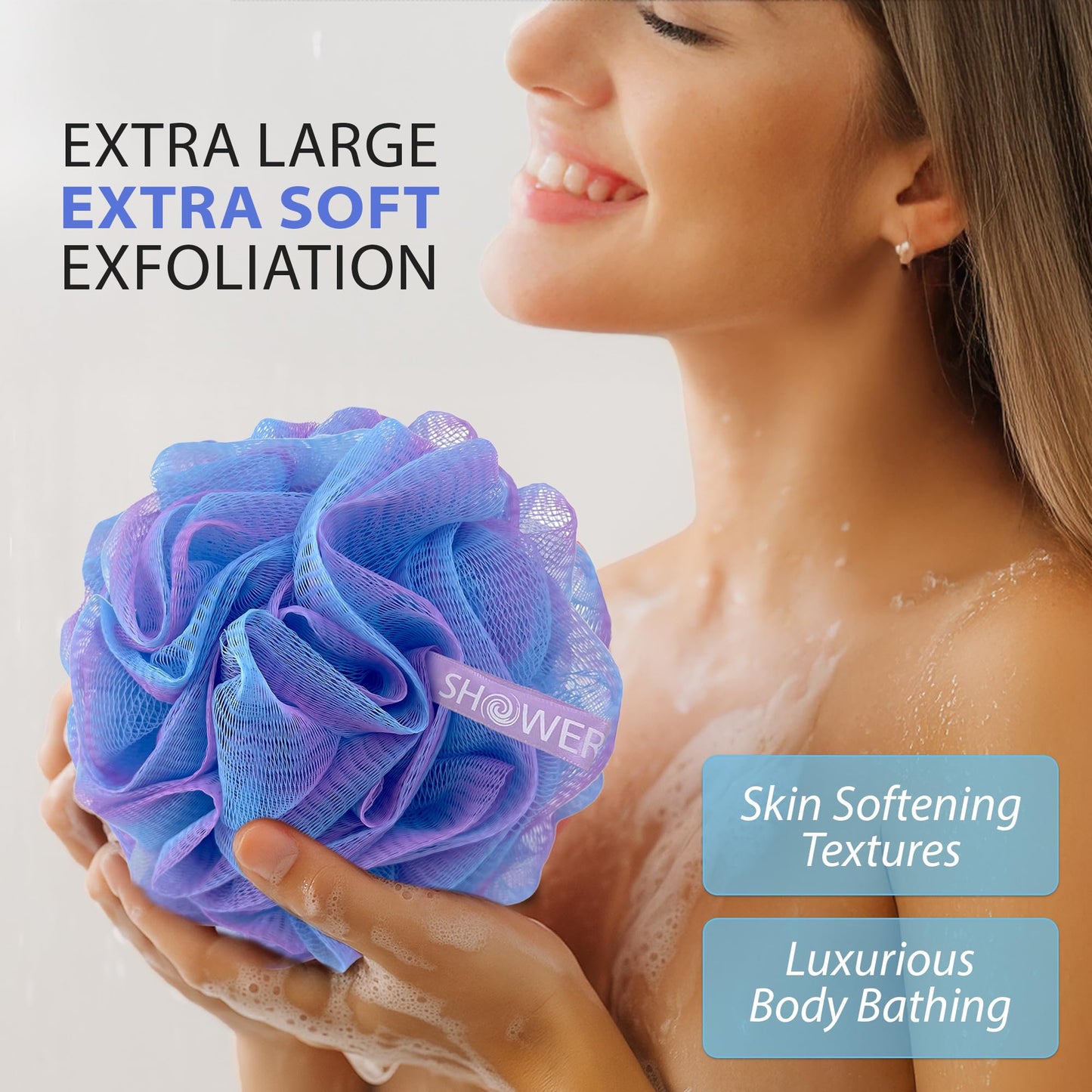 SHOWER BOUQUET Loofah Bath-Sponge XL Swirl-Deep-4-Pack // Extra Large 75g Soft Mesh Net Luffa Loofa Loufa Lufa Puff Set/Exfoliating Body Scrubber Beauty & Personal Care Shower Bouquet