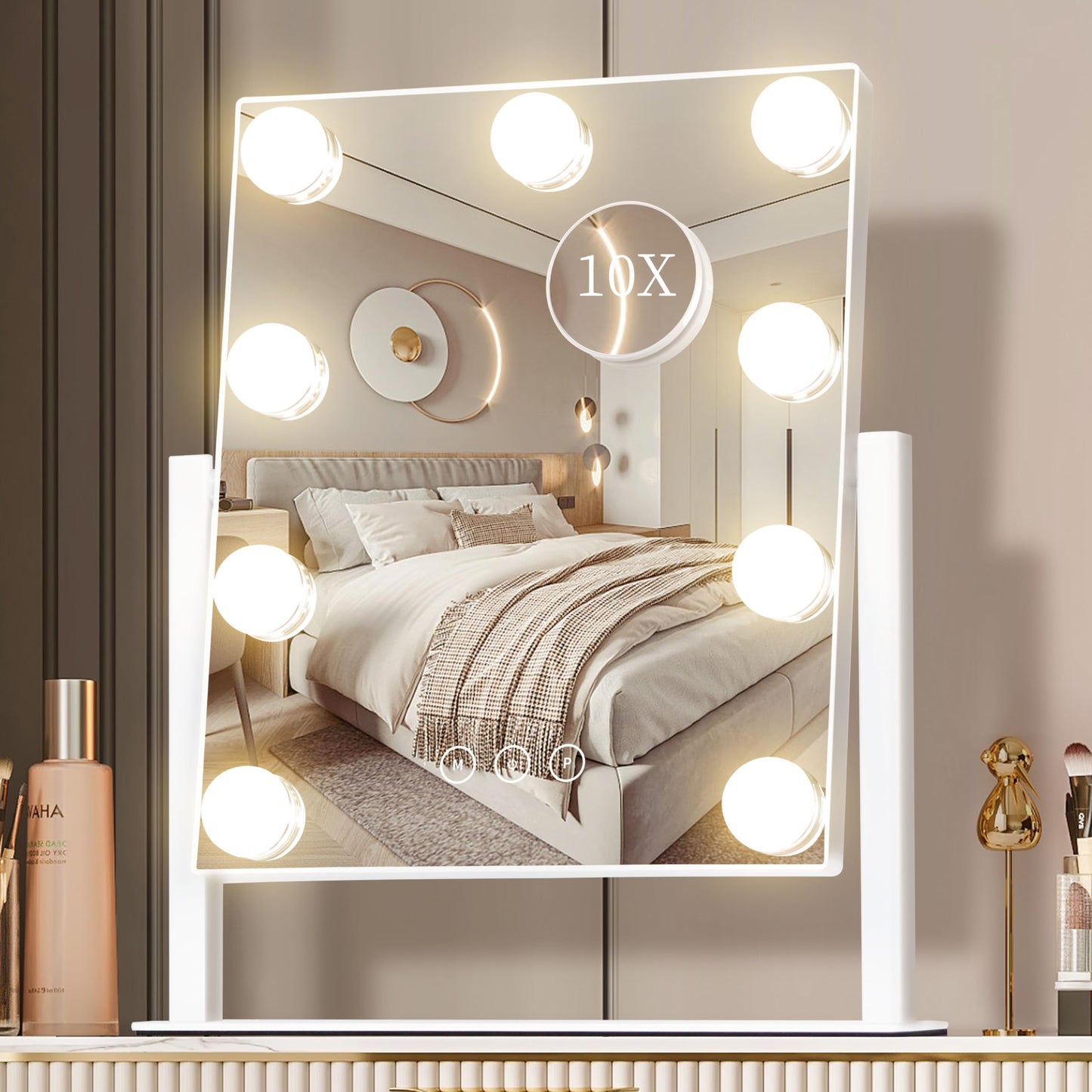 NUSVAN Vanity Mirror with Lights, Makeup Mirror with Lights,3 Color Lighting Modes Detachable 10X Magnification Mirror Touch Control,360°Rotation Beauty & Personal Care NUSVAN