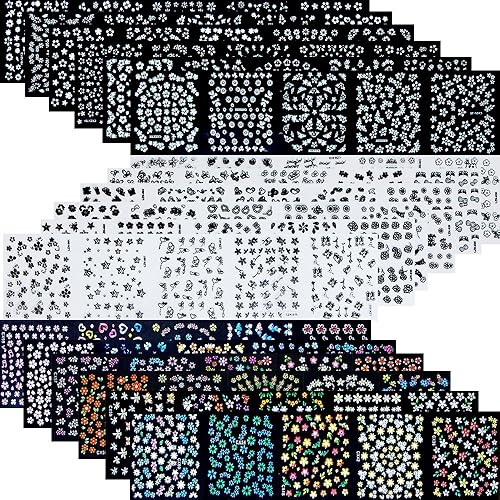 4500 Pieces Flowers Nail Stickers Kit 90 Sheets 3D Mini Nail Art Stickers Black White Colorful Various Patterns Flower Decals Self-Adhesive False Beauty & Personal Care Tazimi