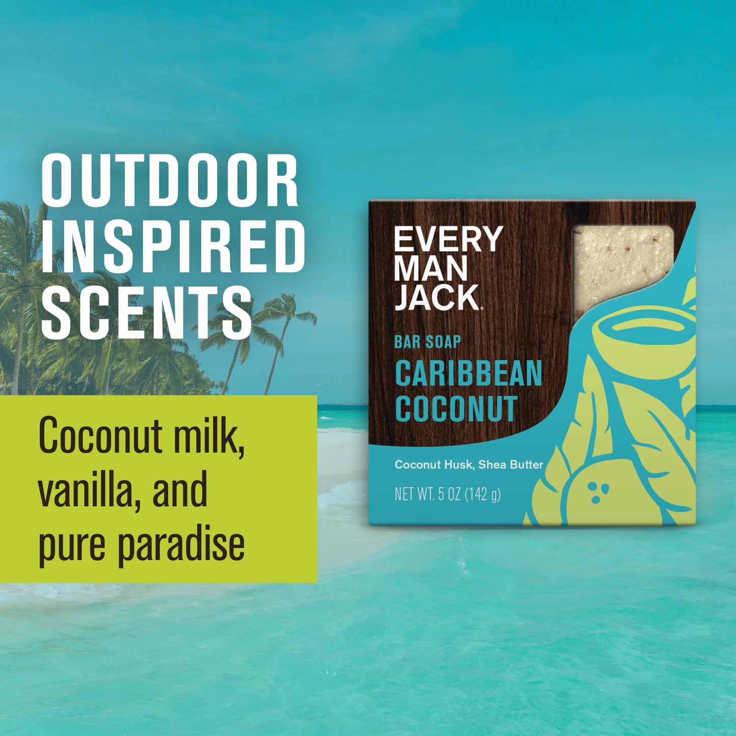 Every Man Jack Cold Processed Mens Bar Soap - Tropical Caribbean Coconut Scent - Deeply Cleans & Hydrates w/Naturally Derived Ingredients - (3 Pack) Beauty & Personal Care Every Man Jack