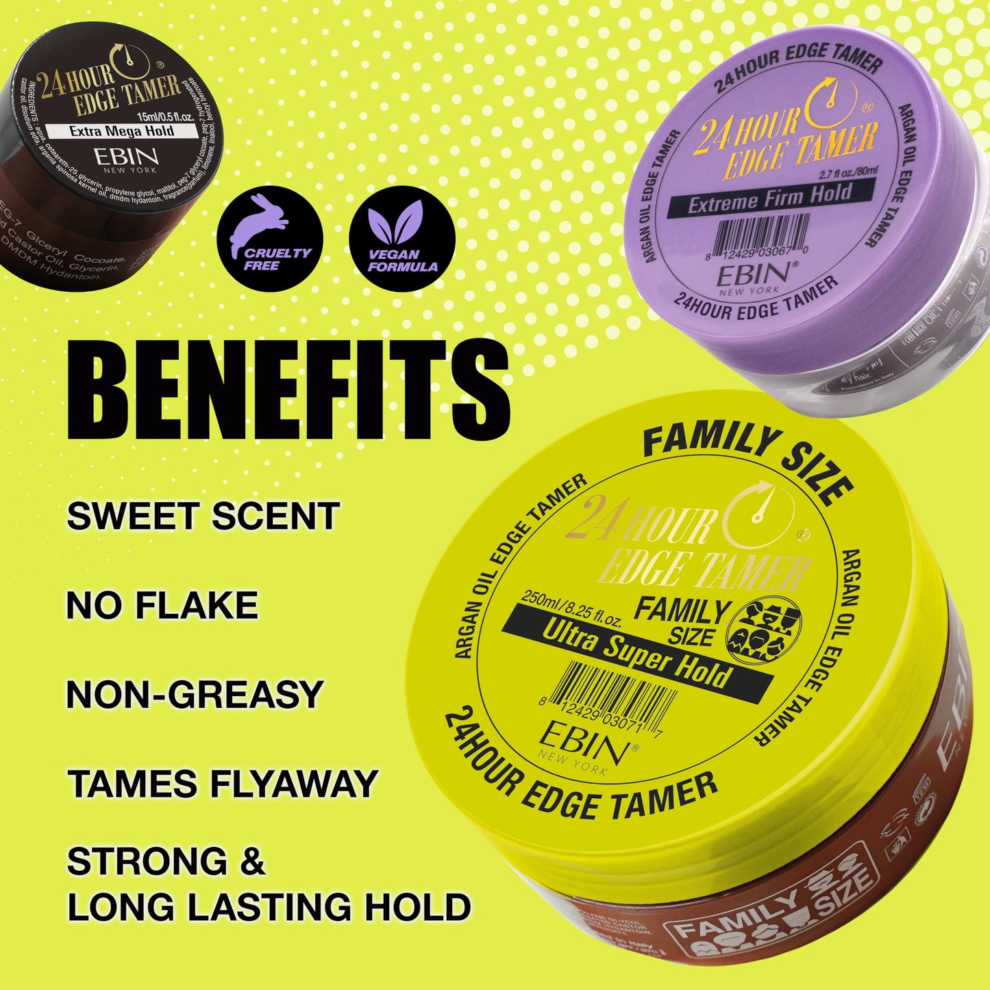 EBIN NEW YORK 24 Hour Edge Tamer Extra Mega Hold 1.01Fl Oz Strong Edge Control Gel, No Flaking, Sleek Smooth Finish, Long Lasting, Argan & Castor Oil Beauty & Personal Care EBIN NEW YORK