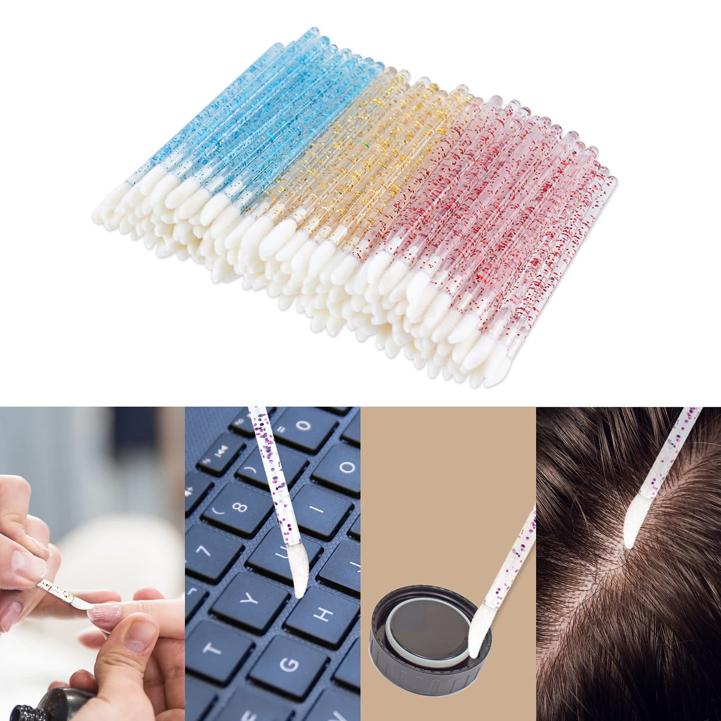 300PCS Glitter Crystal Lip Brush, Disposable Crystal Lip Brushes Tool Kits Lip Gloss Applicators Make Up Brush Lipstick Gloss Wands Makeup Applicators Beauty & Personal Care Mooerca