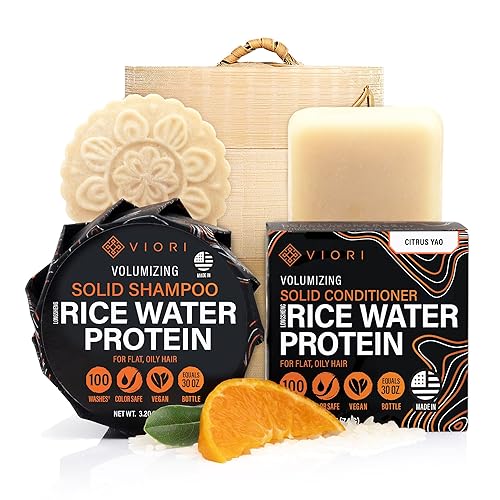 Viori Citrus Yao Shampoo and Conditioner Bar Set and Bamboo Holder - Made with Rice Water for Hair Growth - Handcrafted Sulfate Free Shampoo Beauty & Personal Care Viori