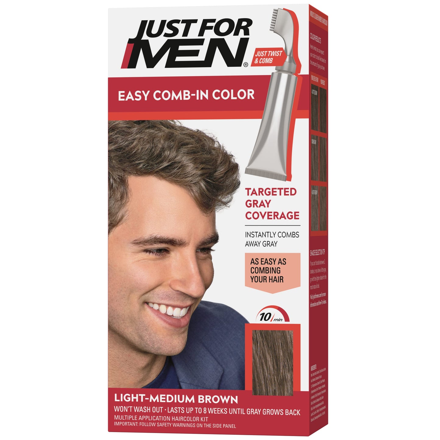 Just For Men Easy Comb-In Color Mens Hair Dye, Easy No Mix Application with Comb Applicator - Light-Medium Brown, A-30, Pack of 1 Beauty & Personal Care Just for Men