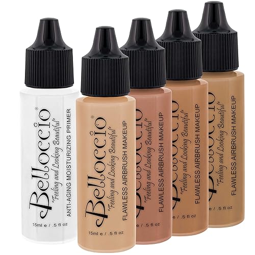 Belloccio Medium Color Shade Foundation Set - Professional Cosmetic Airbrush Makeup in 1/2 oz Bottles Beauty & Personal Care Belloccio