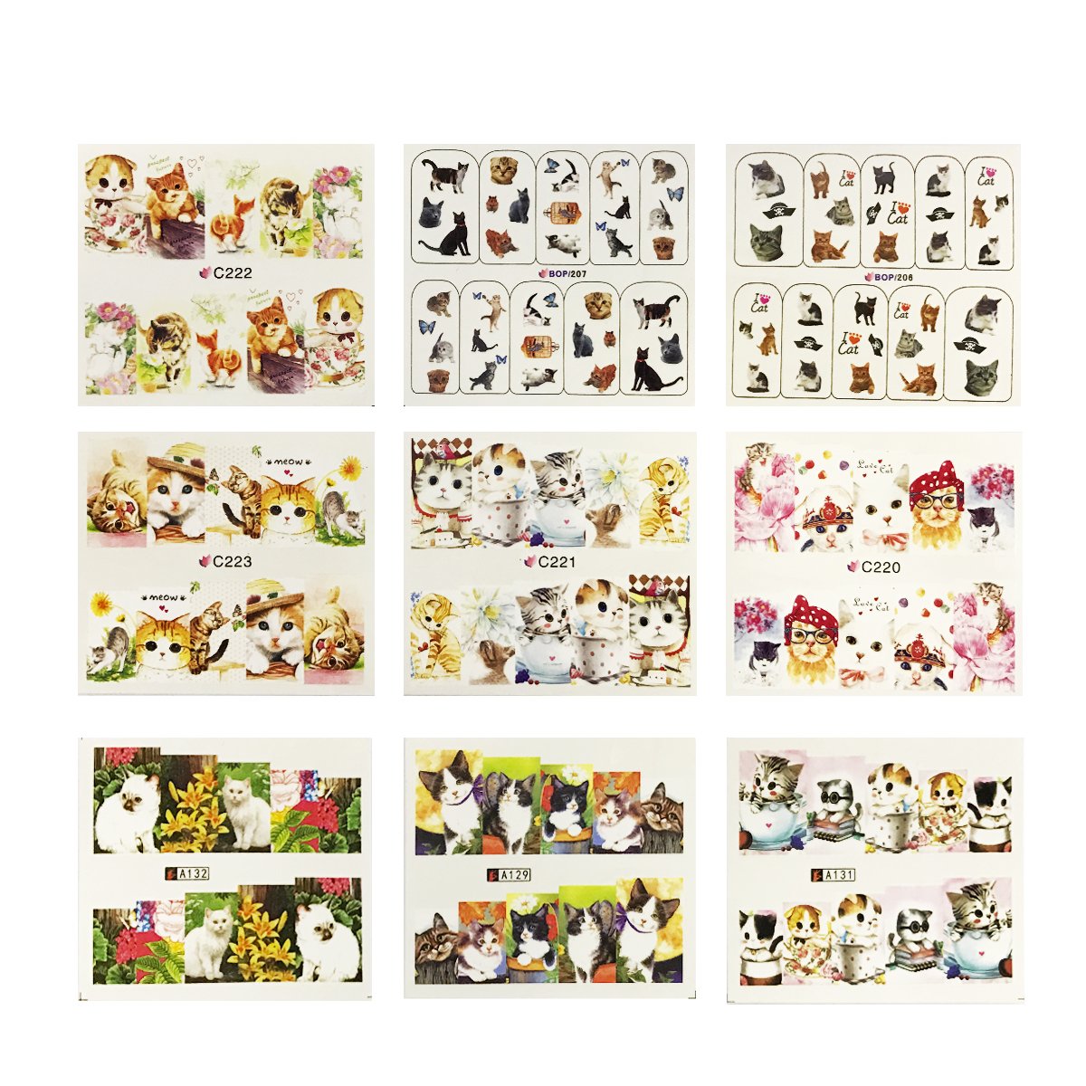 ALLYDREW 22 Sheets Cat Nail Art Water Slide Cat Nail Decals Kitty Water Transfer Nail Decals Beauty & Personal Care allydrew
