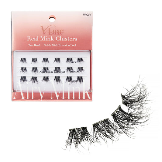 VLuxe Airy Mink Lash Cluster, 100% Real Mink False Eyelash Extension, Lightweight Clear Invisible Band for Natural Look, DIY Customizable Multi-Length