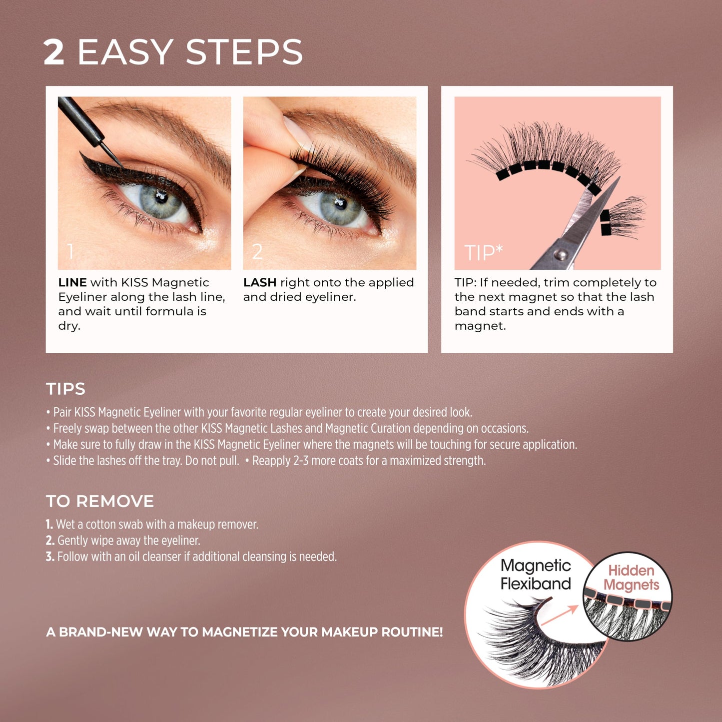 KISS Magnetic False Eyelashes and Eyeliner, ‘Charm’, 12mm, Easy to Apply, Reusable, No Glue, Flexible Band, Precision Felt Tip, Fortified Formula, 1 Beauty & Personal Care KISS