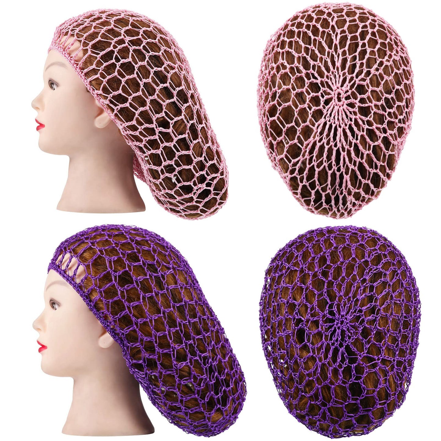 Waydress 2 Pcs Hair Nets Snood for Women Food Service Worker Sleeping Long Hair Cap Mesh Crochet Hairnet Tubi Wrap Rayon Knit(Purple and Pink) Beauty and Personal Care Waydress