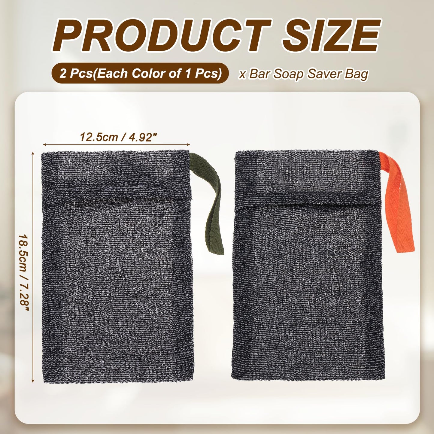 uxcell Loofah Soap Pouch, 2 Pcs Bar Soap Saver Bag with Orange/Dark Green Handle Nylon Body Scrubber Pouch Exfoliating Net for Body Shower Foaming Beauty and Personal Care uxcell