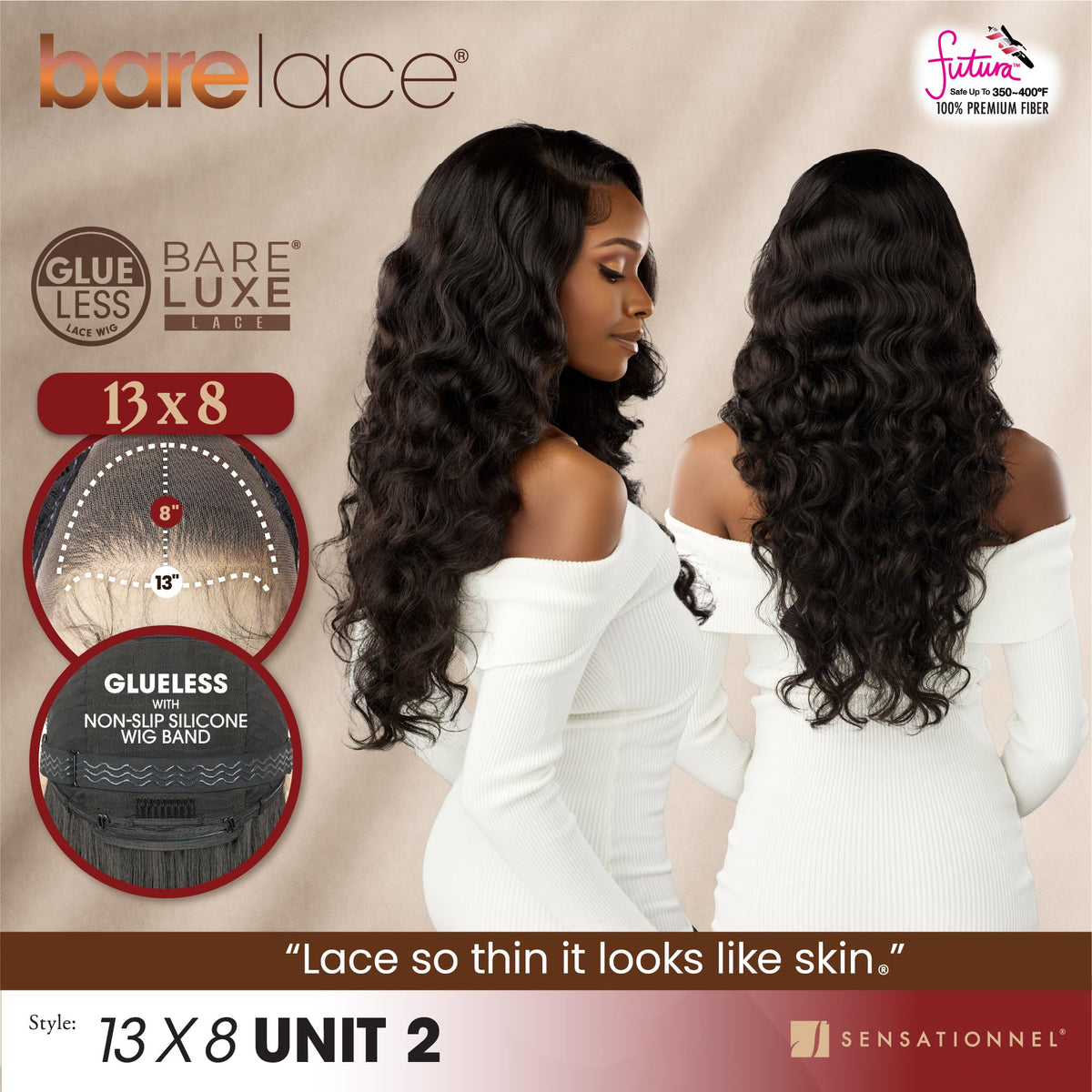 Sensationnel Barelace 13x8 LaceWig-Unit 2, FH/AUBURN