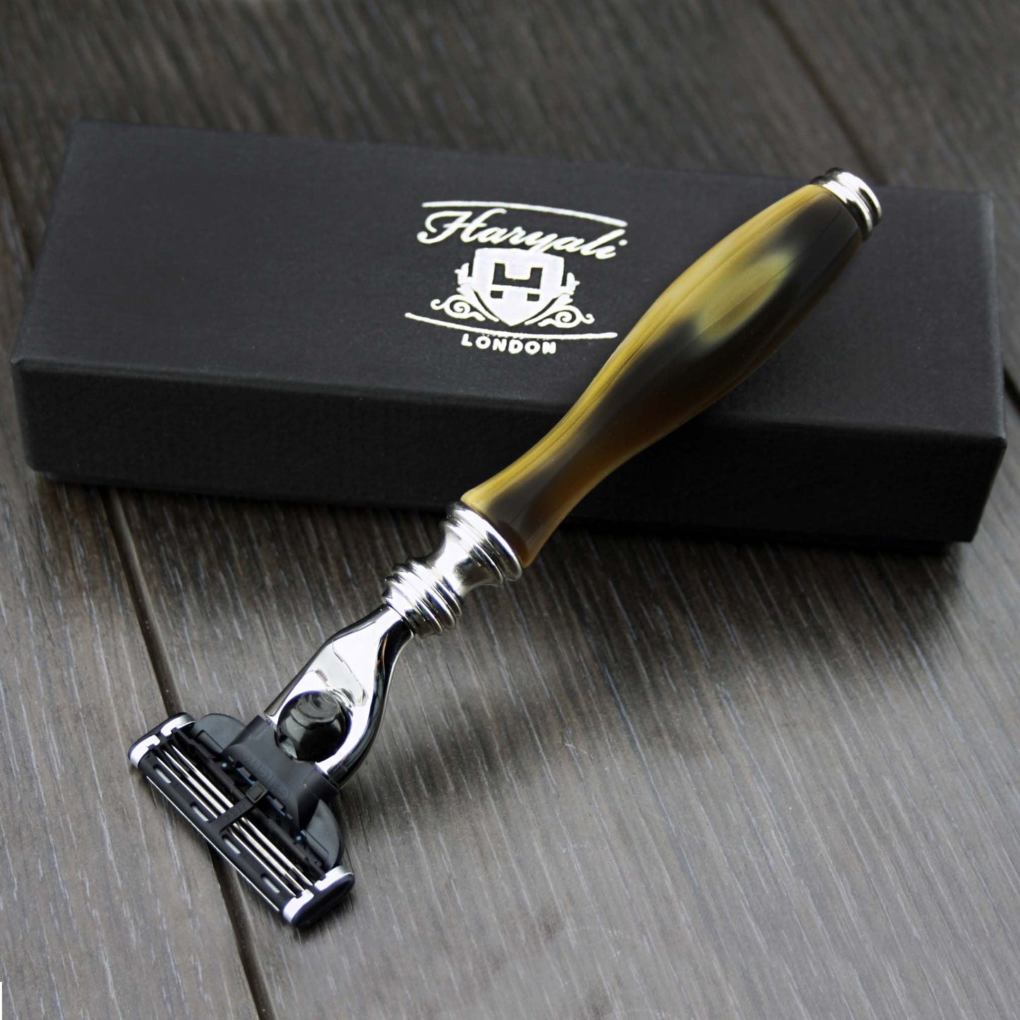 Haryali London 3 Edge Shaving Razor With Hand Assembled Imitation Horn Handle Beard and Mustache Safety Razor For Mens Perfect Shave Beauty and Personal Care Haryali London
