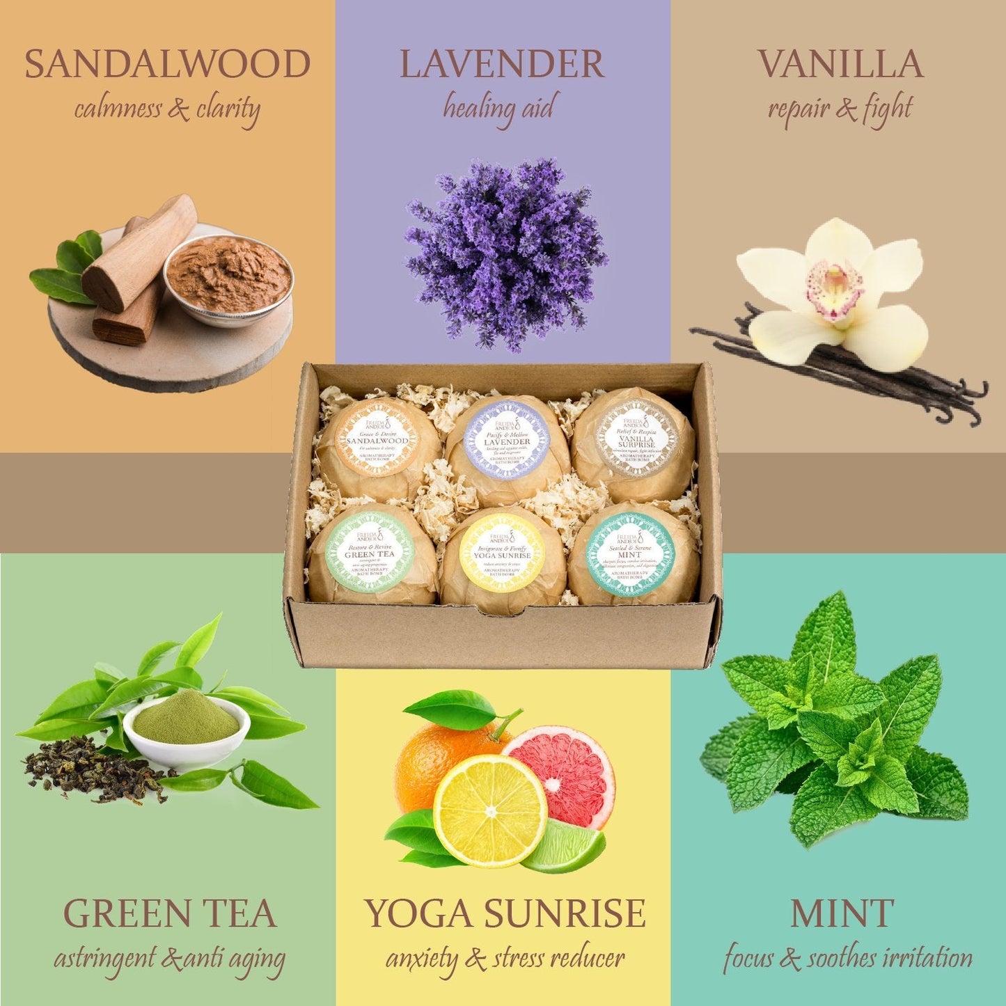 Home Spa Gift Basket Calming Relaxation Aromatherapy Bath Bombs, 6 Refreshing, Aromatic Scents to Moisturize, Revitalize, Rejuvenate Mind, Body & Soul Beauty and Personal Care Freida and Joe