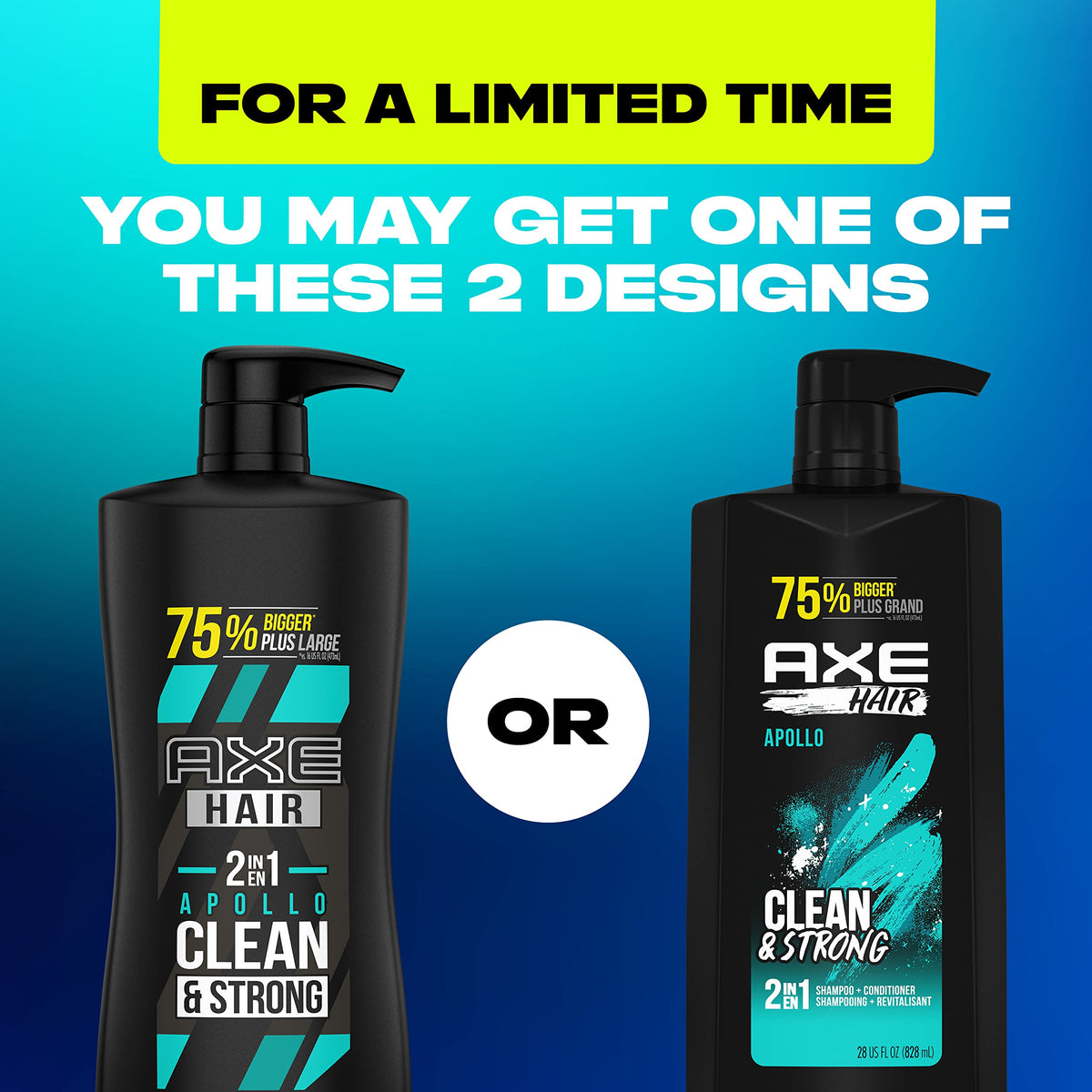 AXE 2-in-1 Shampoo & Conditioner for Clean & Strong Hair Apollo Wash & Care Sage & Cedarwood 100% Recycled Bottle 28 oz
