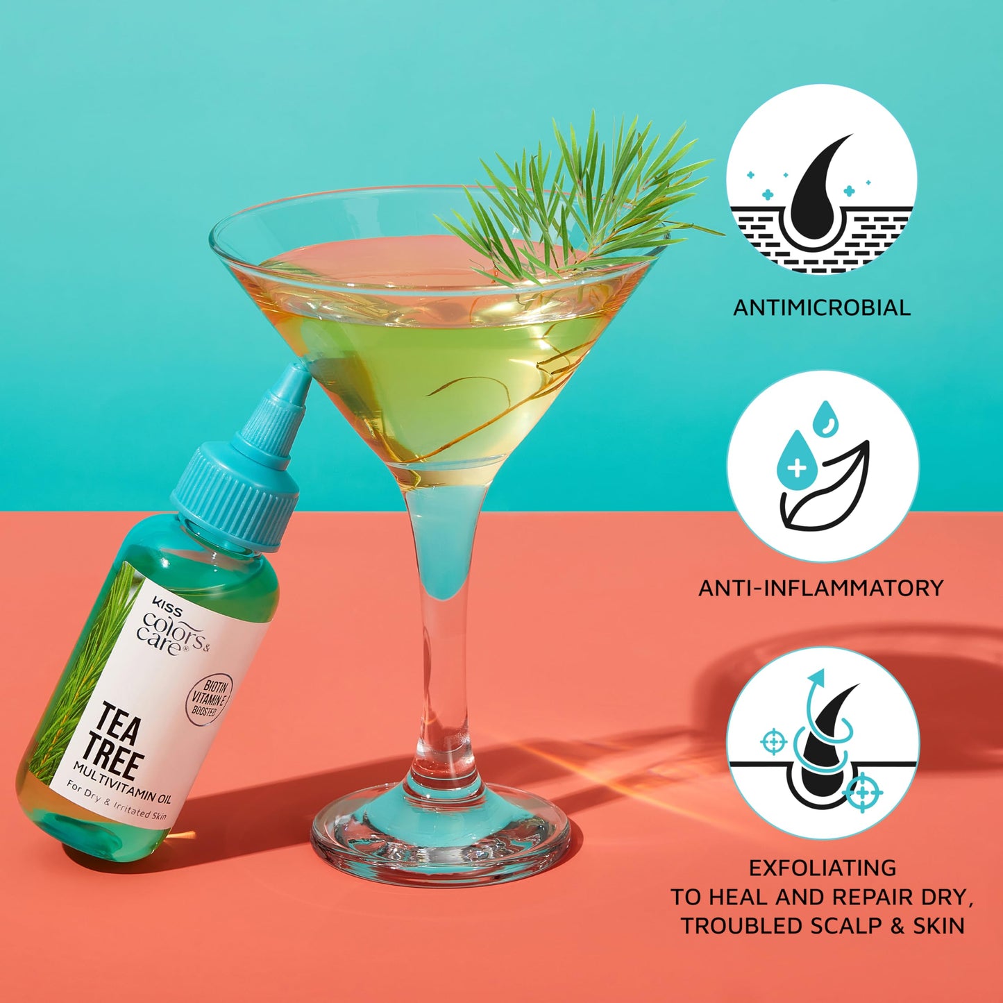 KISS COLORS & CARE Tea Tree Multivitamin Oil for Hair & Skincare, Infused with Biotin, Vitamin E and Natural Oils for Long-Lasting Hydration Beauty & Personal Care KISS COLORS & CARE