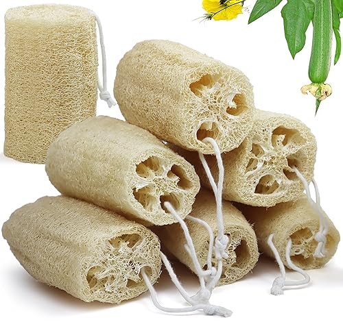 7 Pack Natural Loofah Exfoliating Body Scrubber, 5 Inches Organic Luffa Bath Sponge Exfoliating Shower Body Scrubber for Deep Cleaning & Smooth Skin Beauty & Personal Care METLUCK