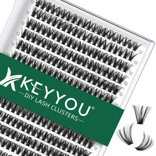 KEYYOU Lash Clusters 300pcs Individual Lashes, 40D 0.07D Curl 12mm DIY Eyelash Extension, Soft & Natural Volume Cluster Lashes with Large Tray Beauty and Personal Care KEYYOU Default Title