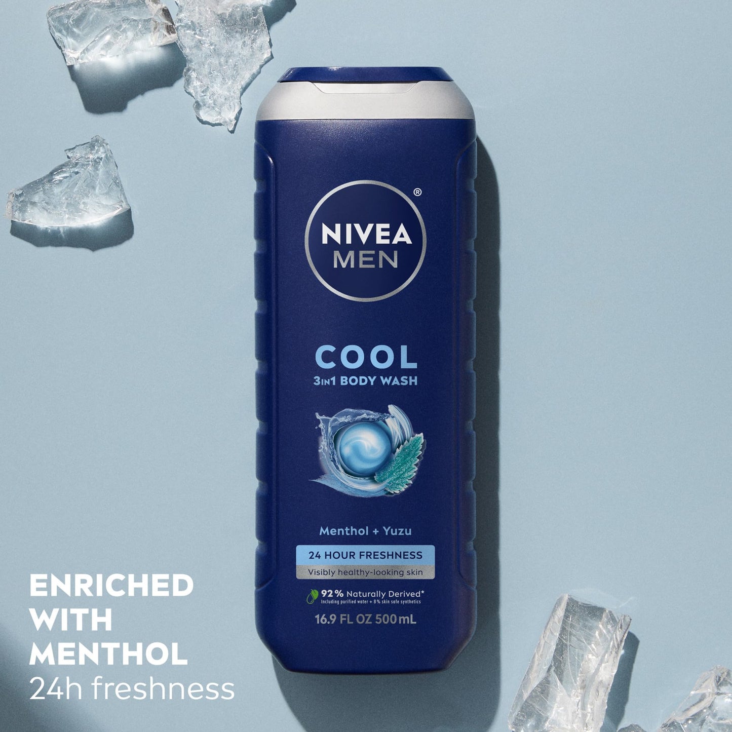 Nivea Men Cool Body Wash, Icy Menthol and Yuzu Scent, 3-in-1 Men's Body Wash, Face and Hair, Paraben Free, pH-Skin Friendly, 16.9 Fl Oz Bottle Beauty & Personal Care NIVEA MEN