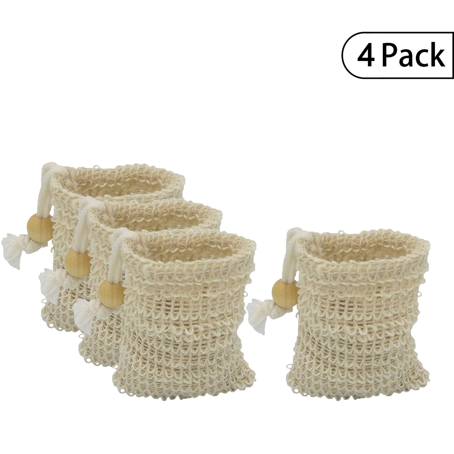 Bleu Bath (4 Pack) MINI Sisal Ramie Soap Saver Bag with Drawstring and Wooden Bead Holder Beauty and Personal Care Bleu Bath
