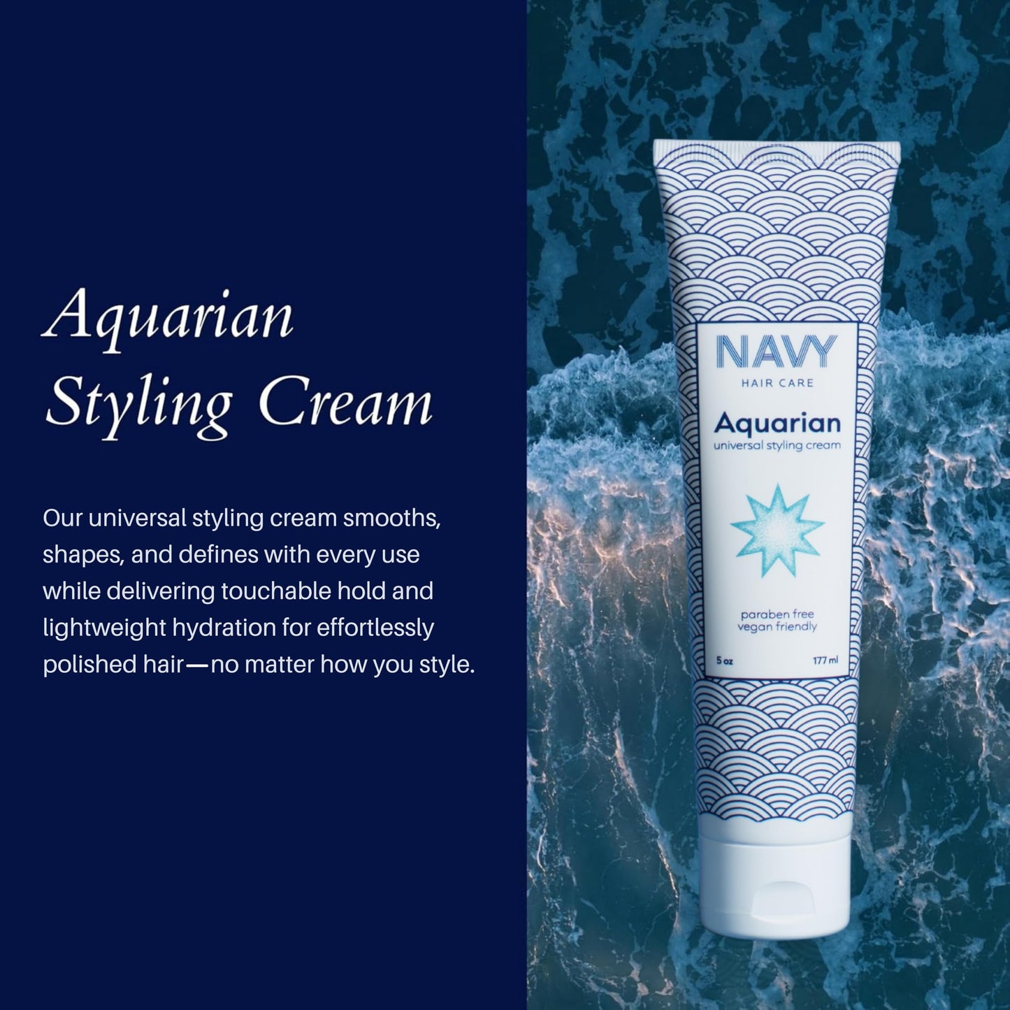 NAVY HAIR CARE Aquarian 3-in-1 Styling Cream | Lightweight Smoothing Leave-In, Heat Protectant & Curl Defining Cream | Anti-Frizz, UV Protection Beauty & Personal Care NAVY HAIR CARE