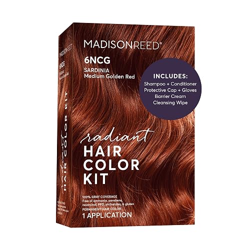 Madison Reed Radiant Hair Color Kit - 6NCG Medium Golden Red with Copper Tones (Sardinia Red), Permanent Hair Dye, Superior Gray Coverage Beauty & Personal Care Madison Reed