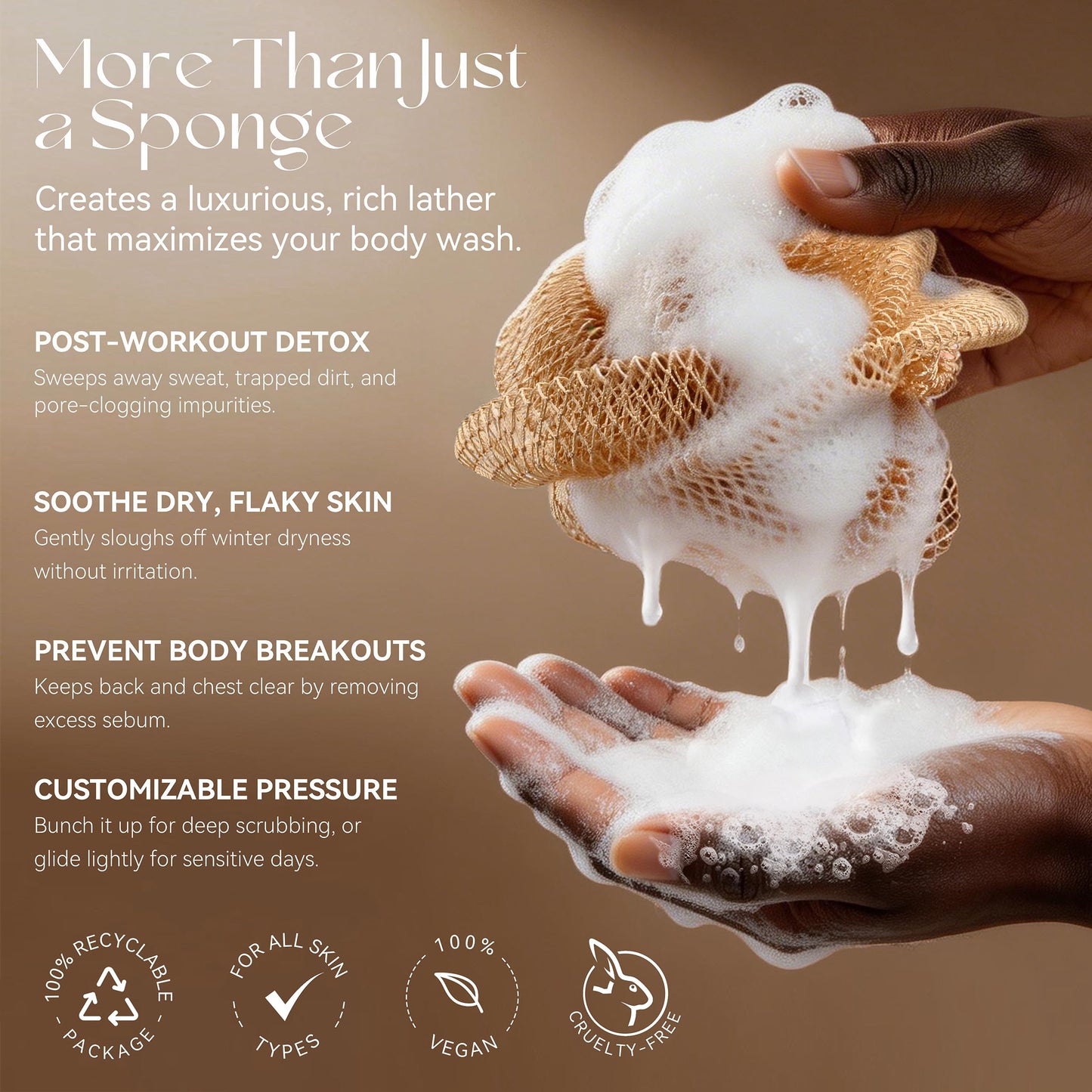 CORATED African Net Sponge Authentic, Shower Loofah Exfoliating Bath Sponge, Body Scrubber for Women and Men Daily Use Body Care, Travel Portable Bath Beauty and Personal Care CORATED