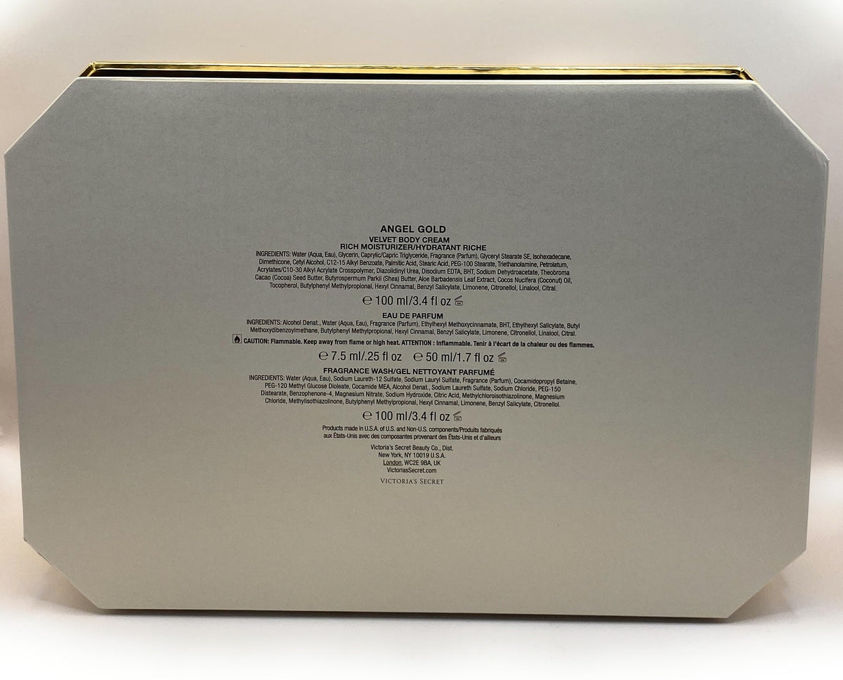 Victoria's Secret Angel Gold Gift Set: 1.7 oz Eau de Parfum, 0.25 Mini, 3.4 oz Body Cream & Fragrance Wash