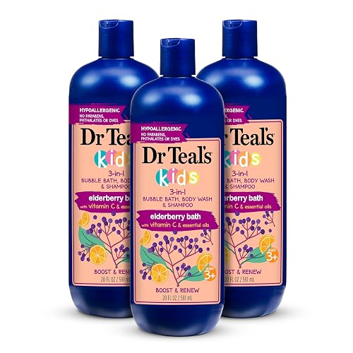 Dr Teal's Kids 3-in-1 Bubble Bath, Body Wash & Shampoo, Boost & Renew Elderberry with Vitamin C, 20 fl oz. (Pack of 3) Beauty & Personal Care Dr Teal's