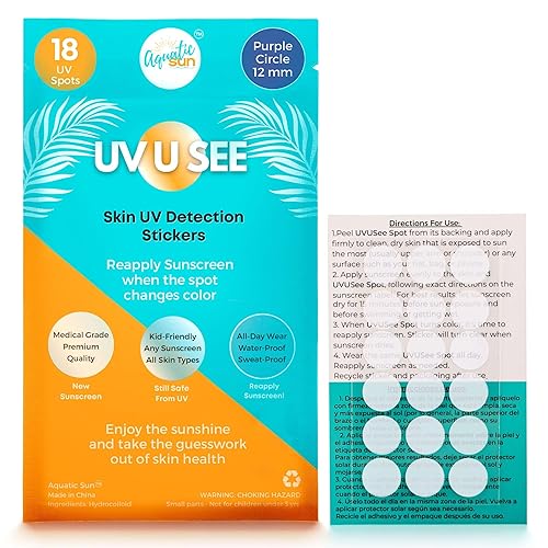 UV Stickers for Sunscreen Reapplication to Avoid Burns - Sunscreen Reminder Stickers You Can Wear All Day - Sweat & Waterproof UV Activated Sunscreen Beauty & Personal Care Aquatic Sun