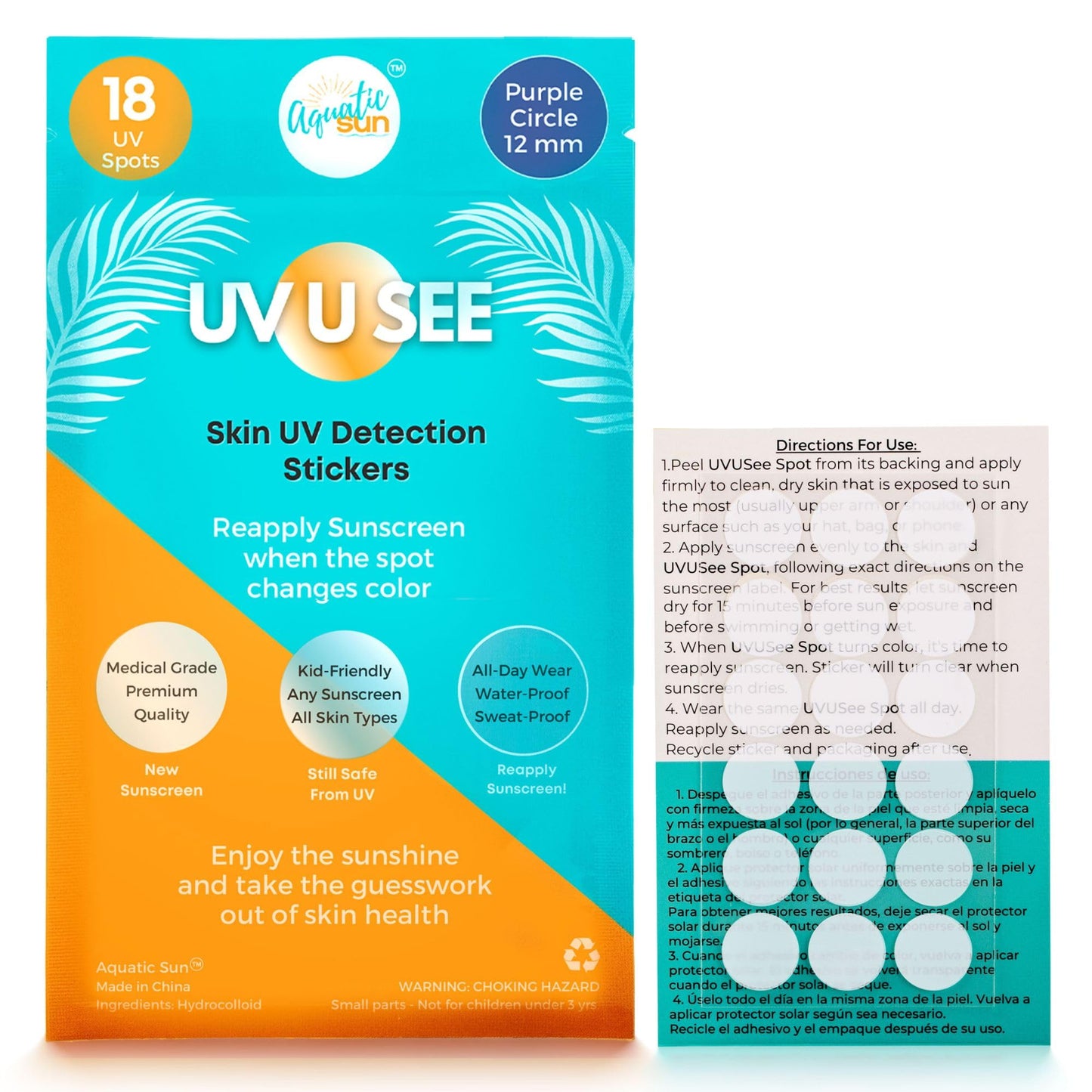 UV Stickers for Sunscreen Reapplication to Avoid Burns - Sunscreen Reminder Stickers You Can Wear All Day - Sweat & Waterproof UV Activated Sunscreen Beauty & Personal Care Aquatic Sun