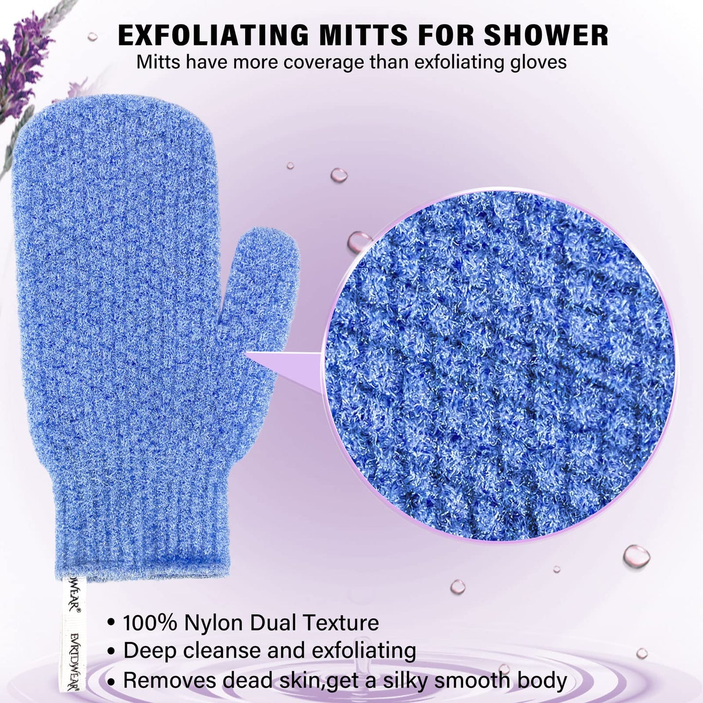 Evridwear Shower Exfoliating Mitts, Deep Cleanse Bathing Scrub Gloves Self Tan Scrubber Mitten Dead Skin Remover for Men and Women,1 Pair Moderate Beauty & Personal Care Evridwear