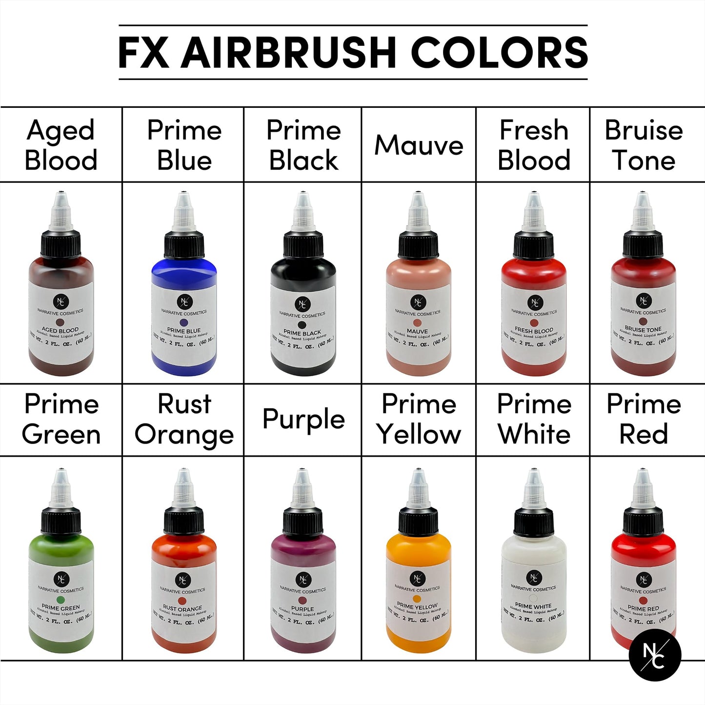 Narrative Cosmetics FX Alcohol Airbrush Paint - 2 fl oz | Waterproof, Quick-Dry, Skin-Safe Body & SFX Makeup | Brush or Sponge | Stage, Film Beauty & Personal Care Narrative Cosmetics
