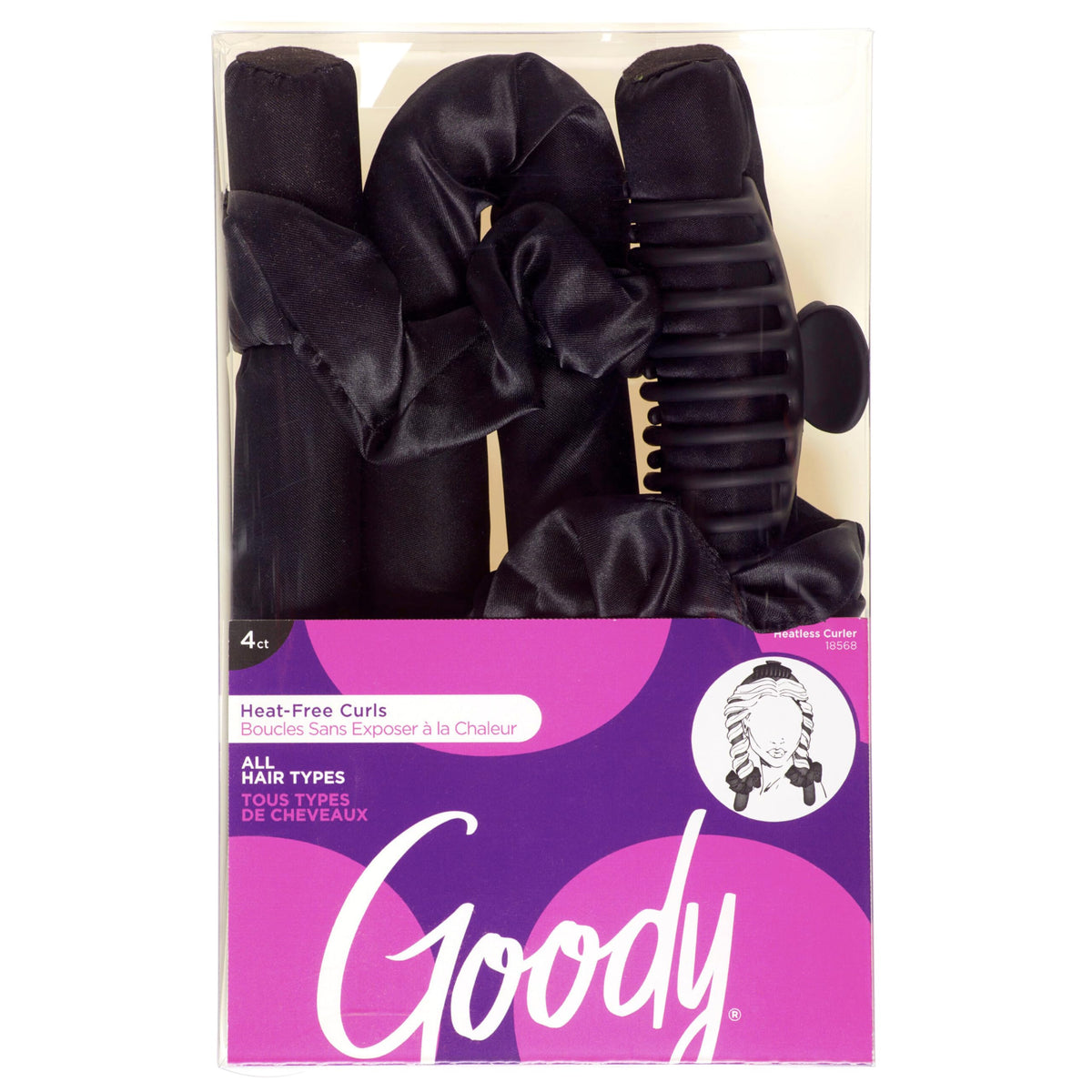 Goody Heatless Curls, Black - 2 Satin Scrunchies & 1 Large Claw Clip To Hold Satin Roller Rod in Place, Overnight Heat-Free Hair Styling, All Hair