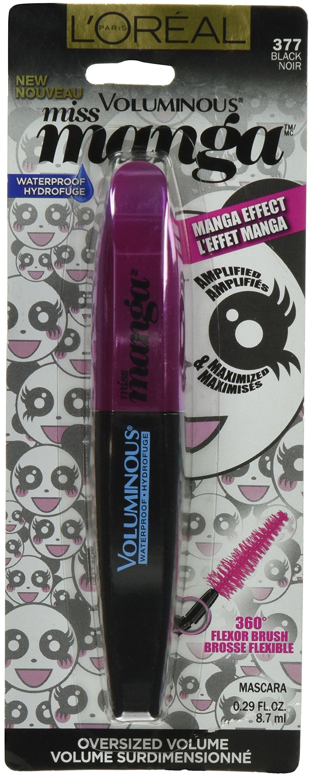 L’Oréal Paris Voluminous Miss Manga Mascara, 377 Waterproof Black, 0.29 Fluid Ounce