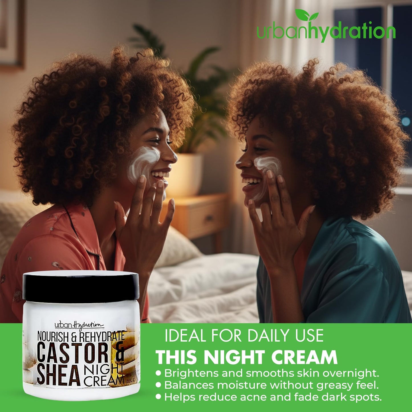 Urban Hydration Nourish and Rehydrate Castor and Shea Night Cream | Helps with Acne, Detoxes, Refreshes and Smooths Skin Overnight, Anti-Aging Beauty & Personal Care Urban Hydration