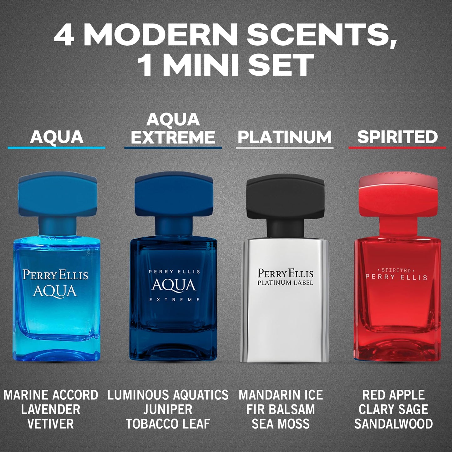 Perry Ellis Men's 4-Piece Mini Cologne Set for Men - Cologne Gift Sampler Set, EDT, Perfume Samples, Travel Size - Aqua, Aqua Extreme, Platinum Beauty & Personal Care Perry Ellis