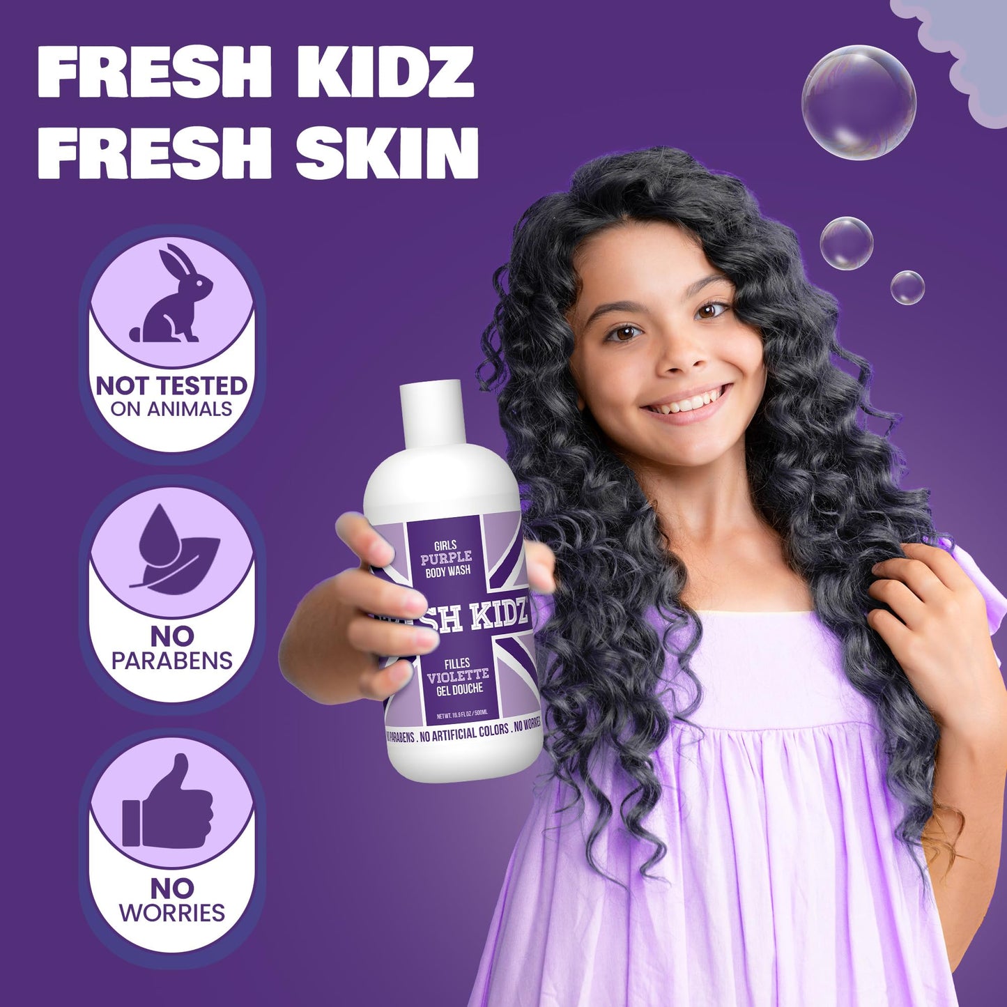 Fresh Kidz Body Wash for Kids and Teens - Gentle Bath and Shower Cleanser for All Skin Types - Girls Purple, 16.9 Fl. oz. Beauty & Personal Care Fresh Kidz